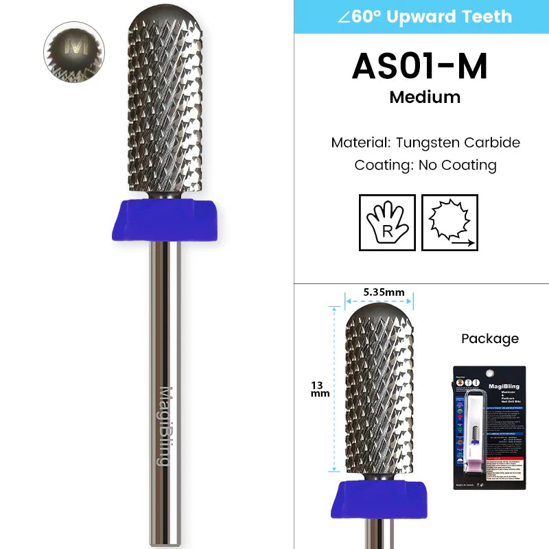 Gold Tungsten Carbide Nail Drill Bits – Large Barrel Milling Cutter, Pro Reversed Durable Grinding & Polishing Tools Accessories 4XC
