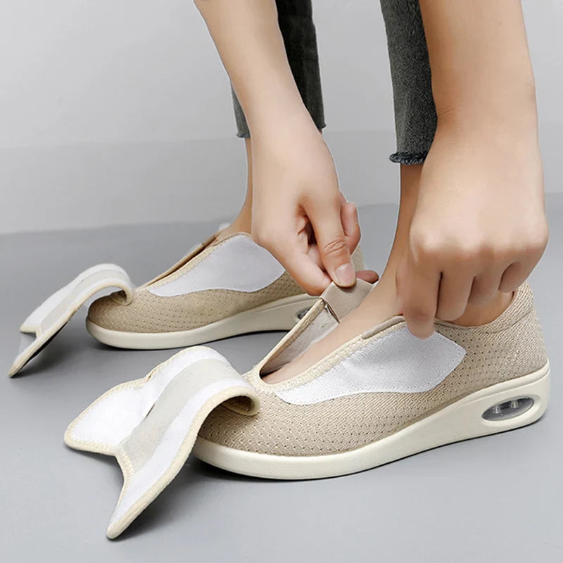 Orthopedic Wide Fit Comfort Walking Shoes for Swollen Feet, Adjustable Soft Diabetic Support Shoes for Everyday Pain Relief