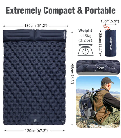 WESTTUNE Double Inflatable Air Mattress – Built-in Pillow Sleeping Pad for Camping, Travel, and Hiking