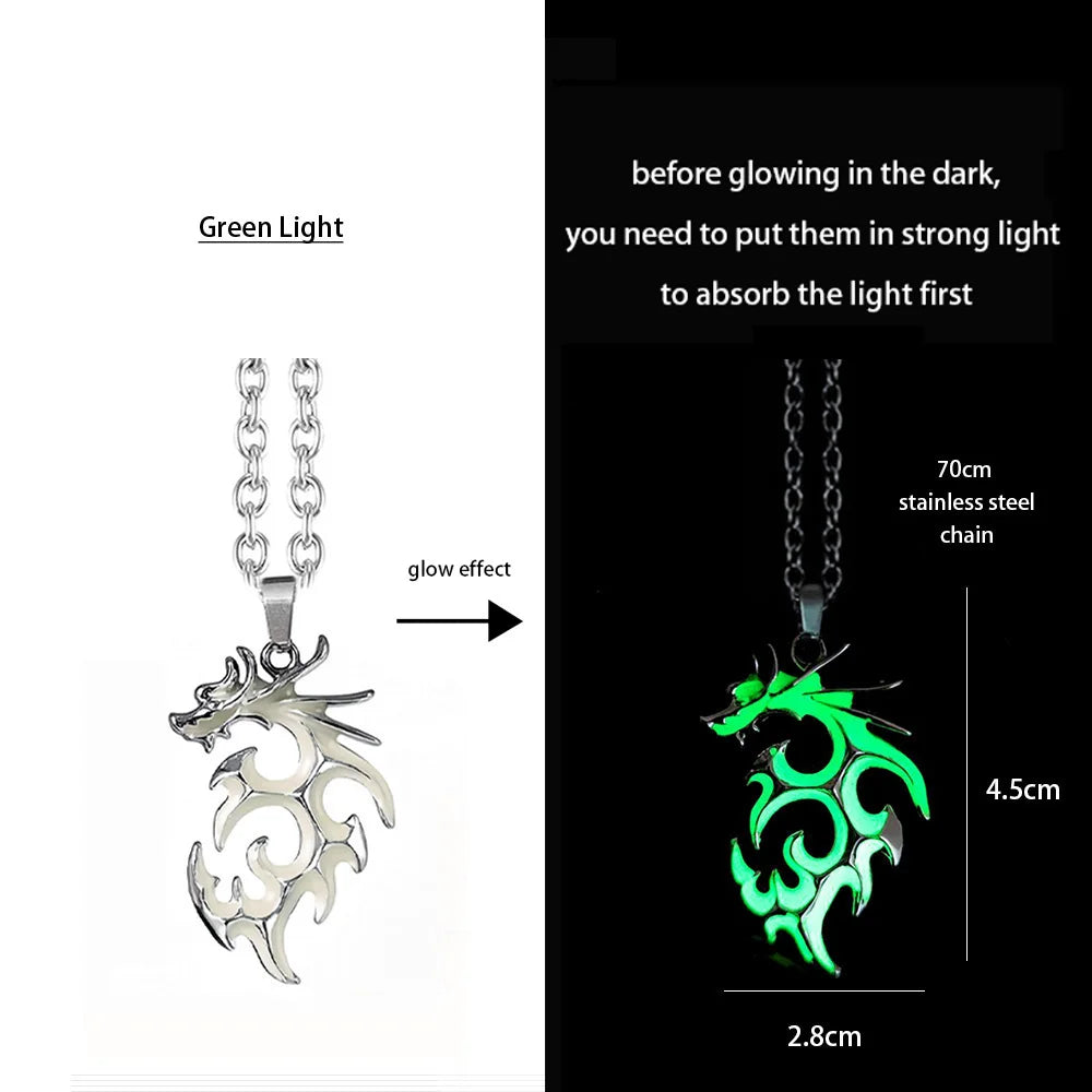 Hip-Hop Rock Dragon Necklace – Stainless Steel Chain with Luminous Alloy Pendant, Glow-in-the-Dark Night Dance Jewelry