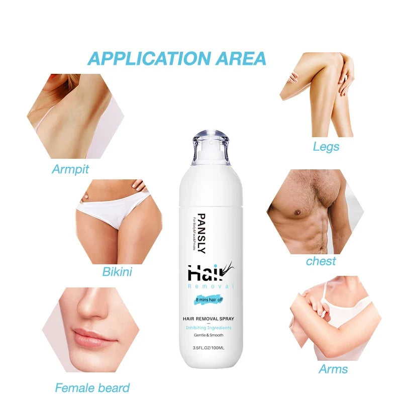100ML Hair Removal Spray - Painless Hair Reduction Treatment for Smooth Skin and Hair Growth Inhibition