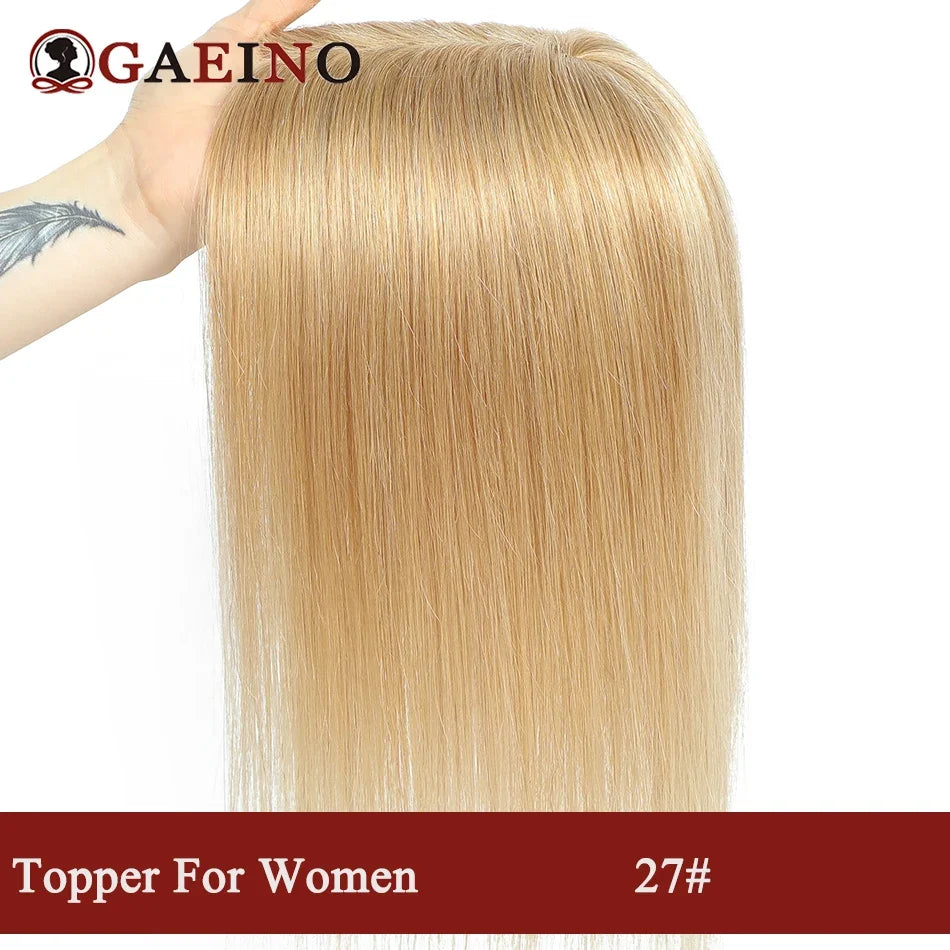 Straight Human Hair Topper With Bangs - Silk Base Clip In Real Hair Extension For Women Chocolate Brown Light Brown