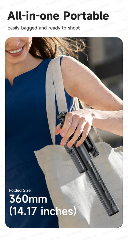 C17 AI Smart Gimbal Tripod – Foldable 360° Selfie Stick with Auto Face Tracking Quadruped Mobile Phone Holder