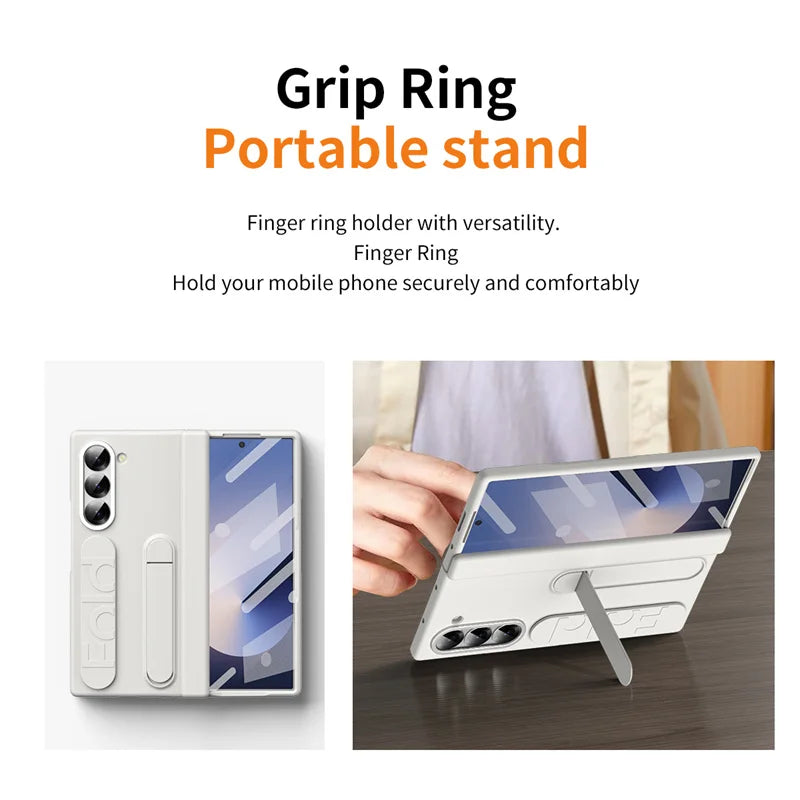 Wristband Hinge Phone Case for Samsung Galaxy Z Fold 3-7 – With Pen Slot & S Pen, Screen Protector Cover