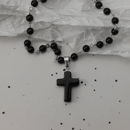 Gothic Bat Cross Necklace Set - Y2K Thorn Love Black Beaded Layered Jewelry for Halloween Parties