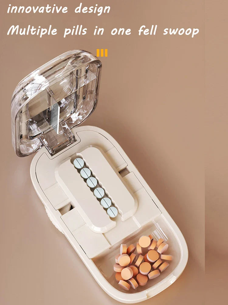 Portable Pill Cutter & Storage Box with Divider, Dustproof Medicine Organizer and Crusher – Latest Quartering Design