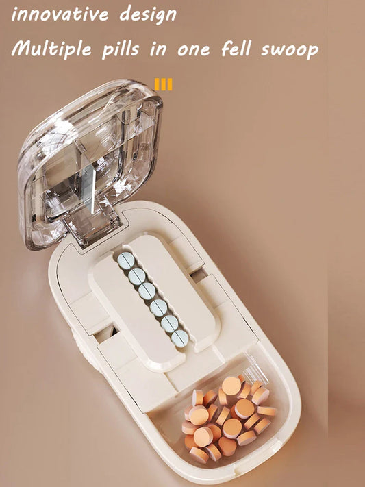 Portable Pill Cutter & Storage Box with Divider, Dustproof Medicine Organizer and Crusher – Latest Quartering Design