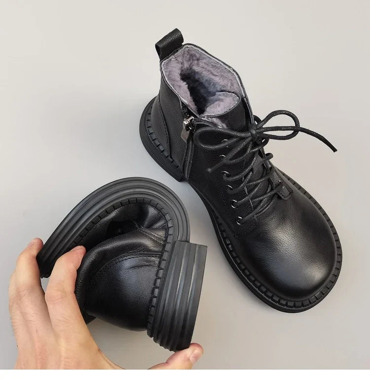 Careaymade 100% Genuine Leather Wide Casual Women’s Short Boots – Big Size, Handmade Men’s Wool Boots