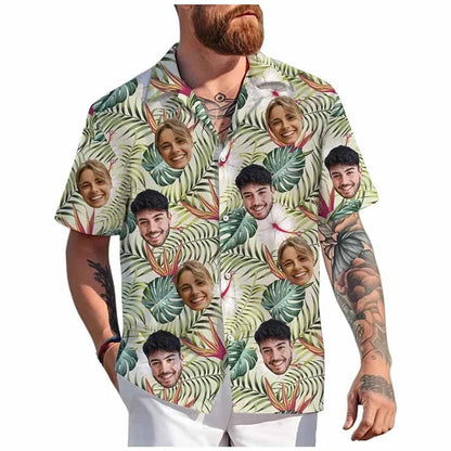 Custom Face Hawaiian Shirt - Personalized 3D Printed Unisex Beach Button-Up Short Sleeve Top