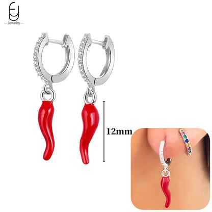 925 Sterling Silver Earrings for Women – Cute Starfish & Shrimp Pendant, Red Chili & Star Enamel Gold Fashion Jewelry