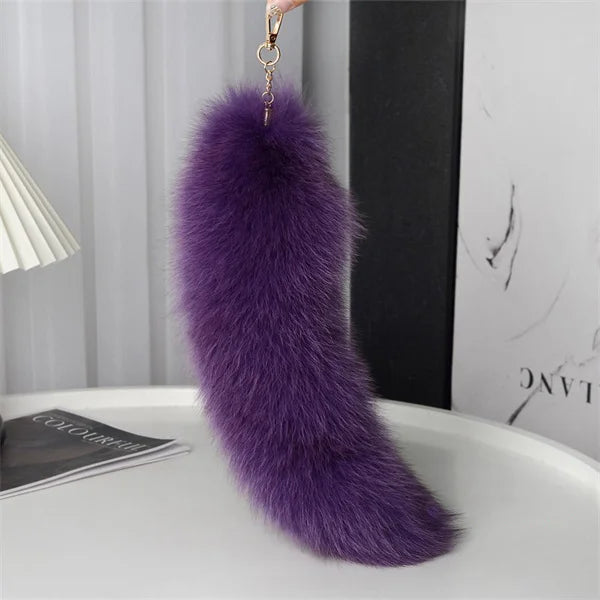 2024 Natural Fox Fur Tail Keychain – Chic Y2K Furry 40cm Keyring Accessory for Women’s Car Keys