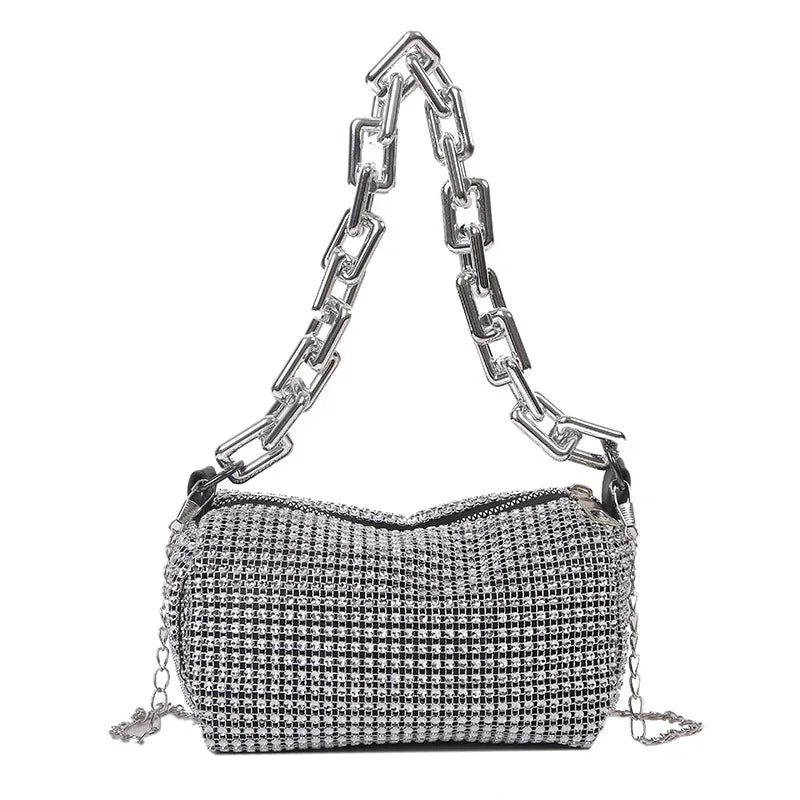 Allover Rhinestone Bucket Bag – Glitter Chain Prom Purse, Women's Mini Crossbody Bag (6.3 x 3.54 Inches)