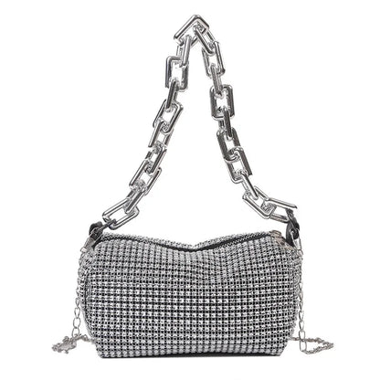 Allover Rhinestone Bucket Bag – Glitter Chain Prom Purse, Women's Mini Crossbody Bag (6.3 x 3.54 Inches)