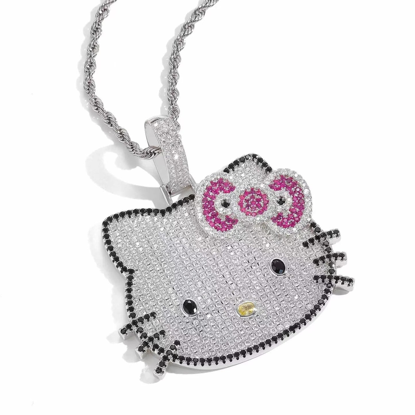 Hello Kitty Y2K White Gold Pendant Necklace – Sweet Long Layered Jewelry Chain for Women, Halloween Style (Europe & America)