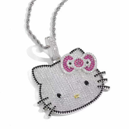 Hello Kitty Y2K White Gold Pendant Necklace – Sweet Long Layered Jewelry Chain for Women, Halloween Style (Europe & America)