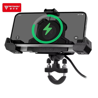 MOTOWOLF Motorcycle Shock Absorbing Phone Holder – Triangular Wireless Charging Navigation Mount