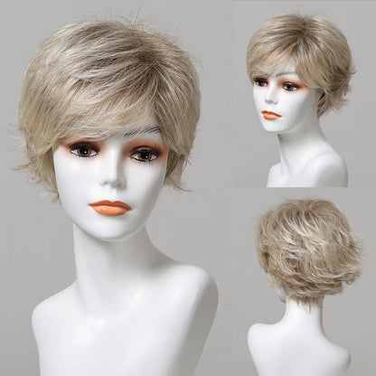 Platinum Blonde Short Pixie Cut Wig – 8 Inch Human Hair Wig with Bangs for Women, Soft Machine Made