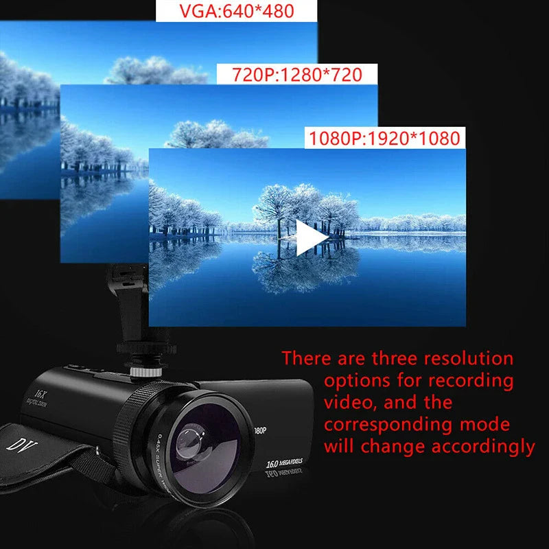 HD 1080P Digital Video Camera – 16MP Professional DV Camcorder with Built-in Microphone, Anti-Shake & Multifunction Photography Recording System