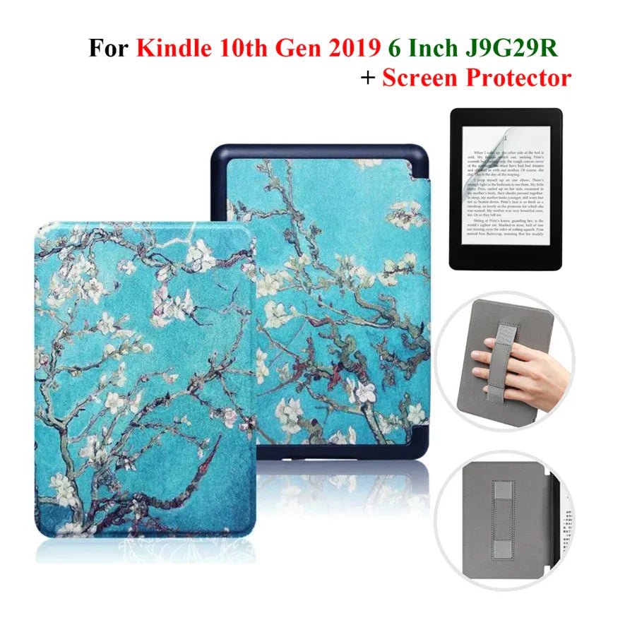 Kindle 10th Gen 6" Leather Case – Hand Strap & Screen Protector Cover with Wake/Sleep Function (2019, J9G29R)