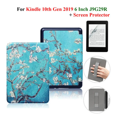 Kindle 10th Gen 6" Leather Case – Hand Strap & Screen Protector Cover with Wake/Sleep Function (2019, J9G29R)