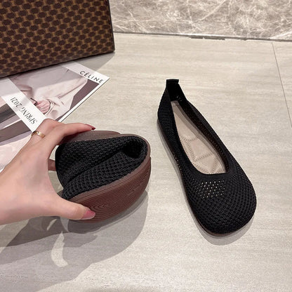 Big Size 42 Women’s Knitted Breathable Flats – Soft Bottom Casual Slip-On Ballet Loafers and Boat Shoes