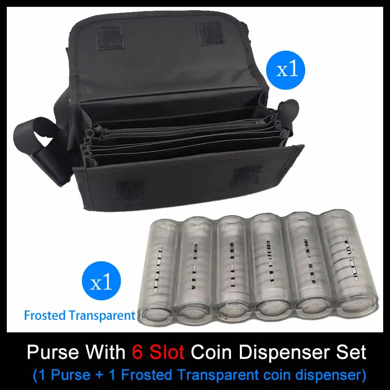 6-Slot Euro Coin Dispenser Wallet – Zipper Pocket Driver & Waiter’s Purse, Coin Sorter & Cash Collector