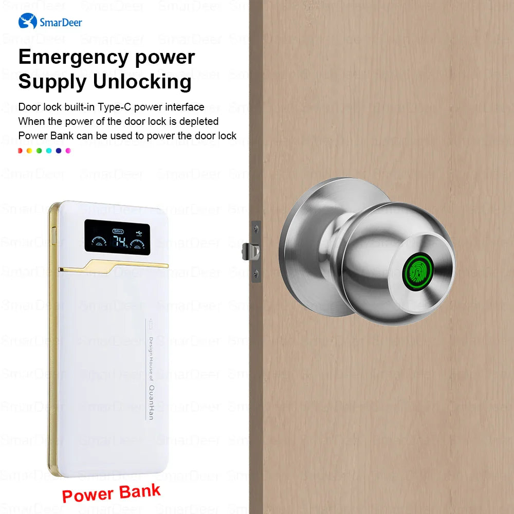 SmarDeer Fingerprint Door Lock – Tuya Smart Bluetooth Keyless Entry with Fingerprint & App Control