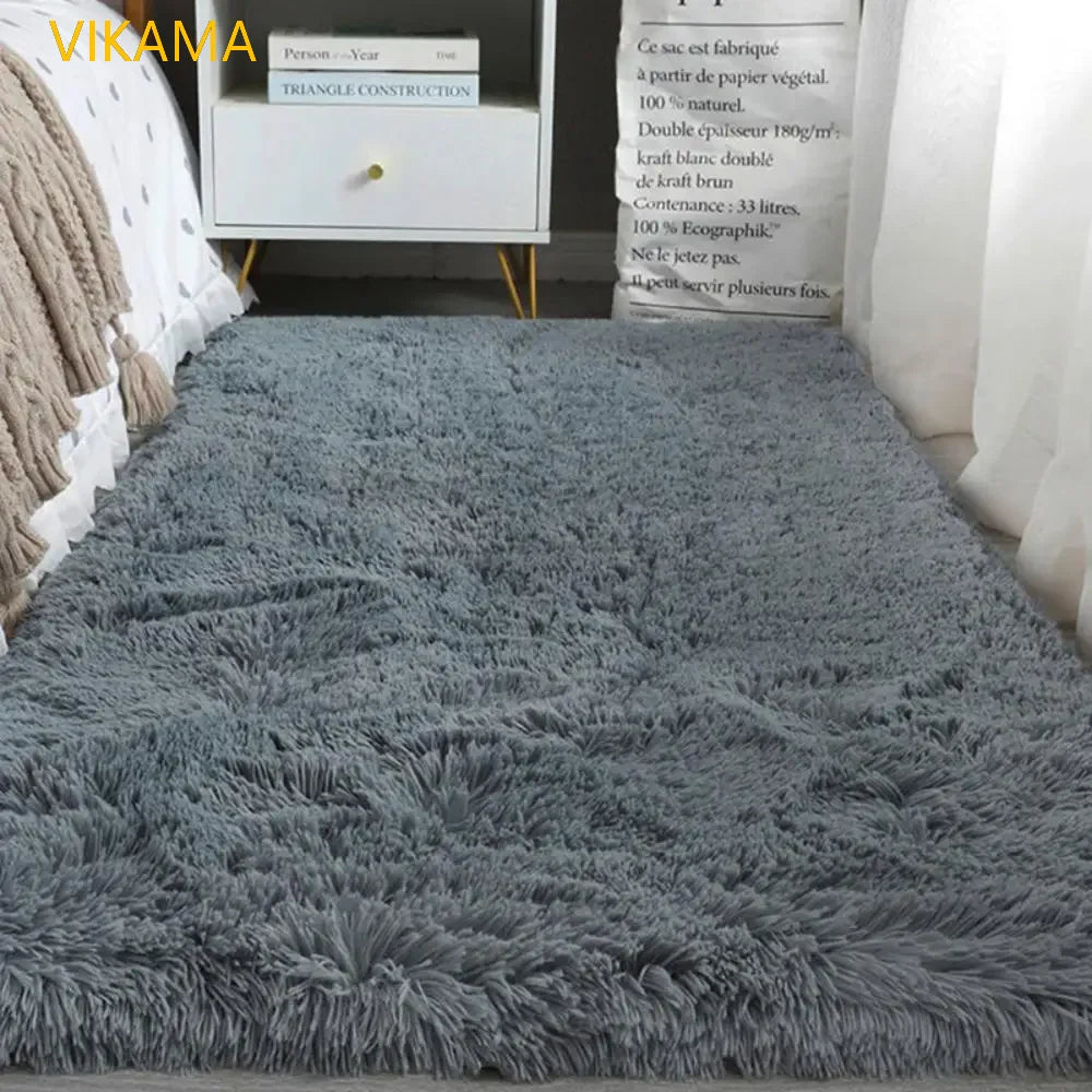 VIKAMA Silk Wool Solid Color Rug – Soft, Non-Slip, Washable Mat for Living Room, Bedroom, Bedside & Sofa – Light Luxury, Dirt-Resistant