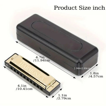 10-Hole C Diatonic Harmonica - Phosphor Bronze Beginner Mouth Organ with Case Kit