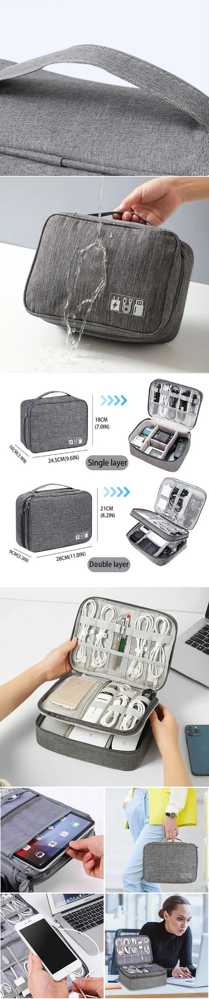 Portable Waterproof Travel Cable Storage Bag – Digital Organizer for USB Cables, Chargers & Plugs