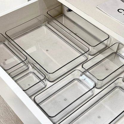 4PCS Clear Plastic Desk & Drawer Organizers – Makeup Storage Boxes for Office & Bathroom