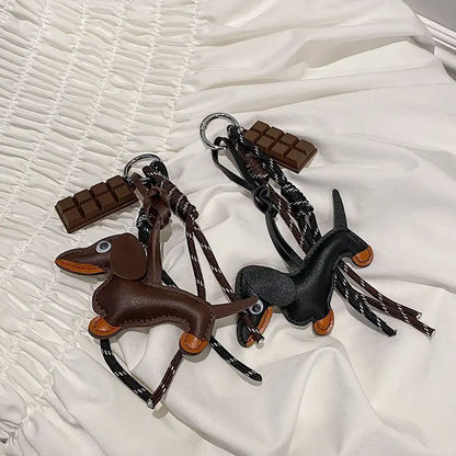 Leather Dachshund Bag Pendant - Creative Dog Keychain & Car Keyring Charm Gift