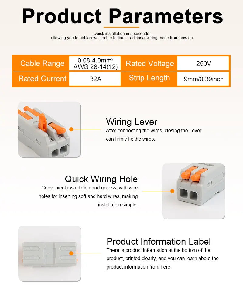 10PCS Mini Fast Wiring Cable Connectors – Universal Compact Electrical Splitter & Push-In Home Terminal Block
