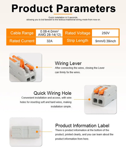 10PCS Mini Fast Wiring Cable Connectors – Universal Compact Electrical Splitter & Push-In Home Terminal Block