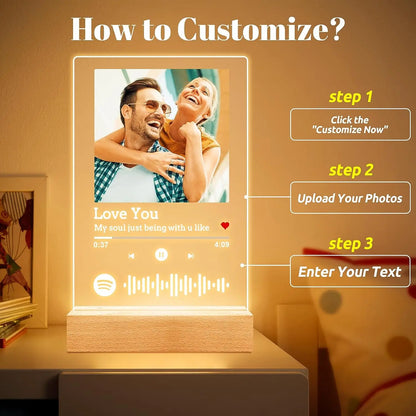 Customized Spotify Music Plaque – Personalized Acrylic Photo Frame Lamp for Anniversary, Birthday & Romantic Gifts