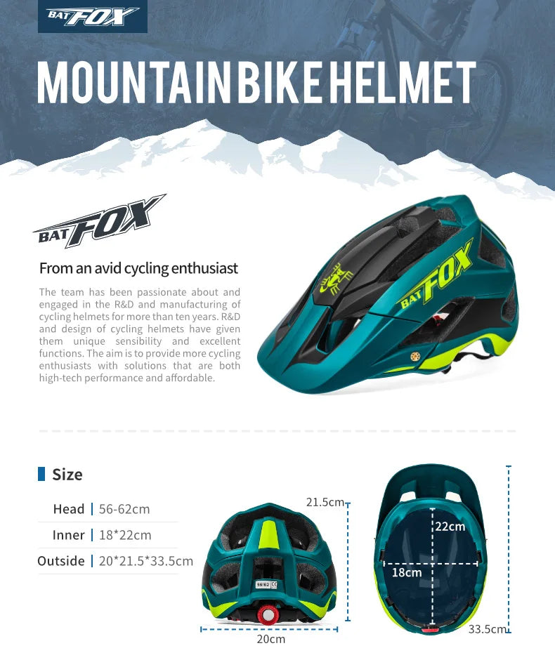 BATFOX Ultralight Bike Helmet – Molded Mountain & Road Helmet for Men, DH AM Cycling Equipment, Casco Ciclismo Bicicleta