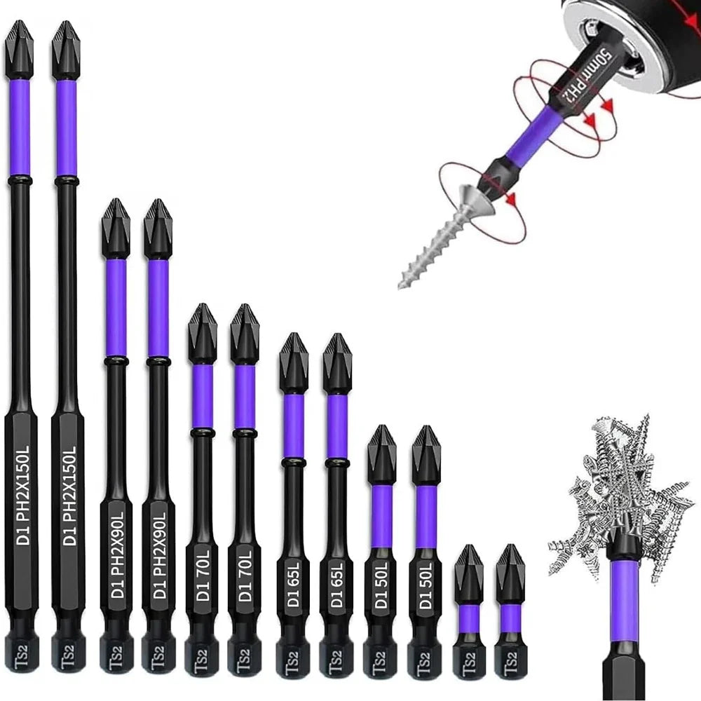 6/12 Pcs Magnetic Screwdriver Bits Set – Phillips & Hex Shank Impact Driver Bits, Non-Slip Shockproof Alloy Steel for Power Tools