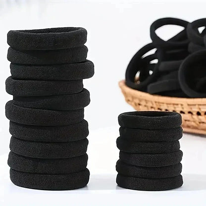 10/100PCS Black Elastic Hair Bands - Simple Rubber Scrunchies & Ponytail Holders for Women & Girls (2-5cm)