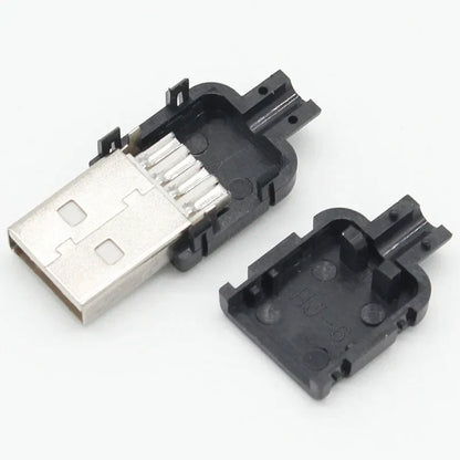 10-Pack USB 2.0 Type-A Male Connector Kit - 4 Pin Solder Assembly Plug Adapter for Data Connection
