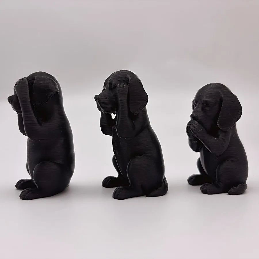 3-Piece Wise Dog Statue Set — 3D Printed Dachshund Figurines for Home & Office Decor