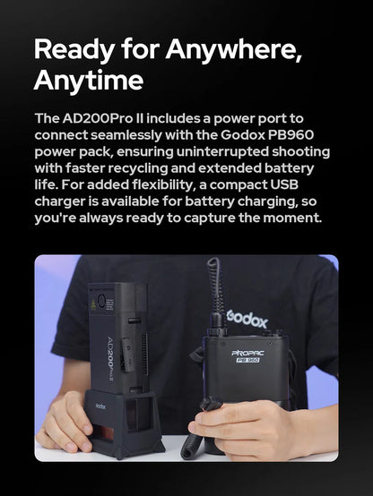 Godox AD200Pro II TTL Wireless Camera Pocket Flash – 2.4G, Compatible with X1T for Nikon, Canon, Sony, Fuji, Olympus
