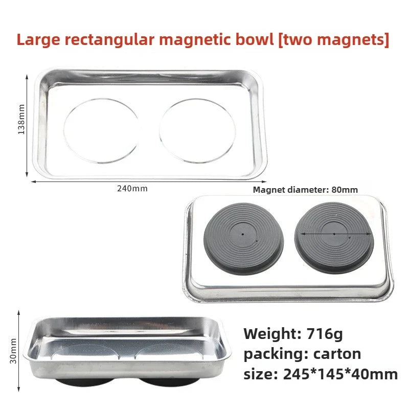 Magnetic Stainless Steel Parts Tray - Round & Square Bowl Organizer for Screws, Nuts, Bolts and Small Parts Storage