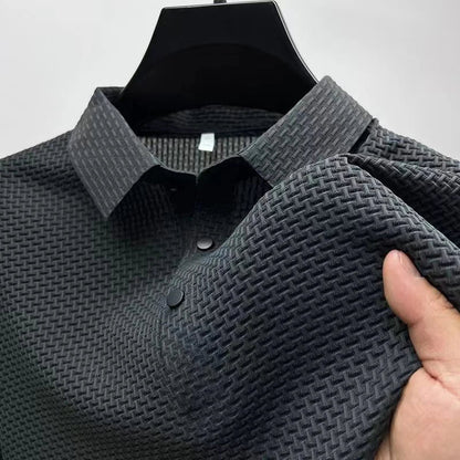 Men’s Business Casual Short Sleeve Polo — Solid Color Floral Summer Shirt, Breathable & Comfortable