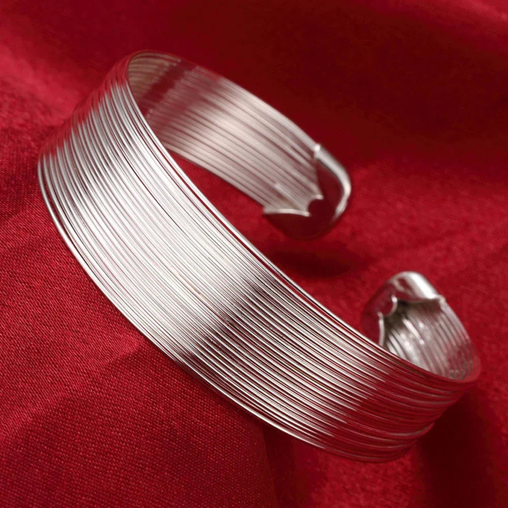 Women’s 925 Sterling Silver Open Cuff Bangle – Adjustable Charm Bracelet for Wedding Party Fashion Jewelry