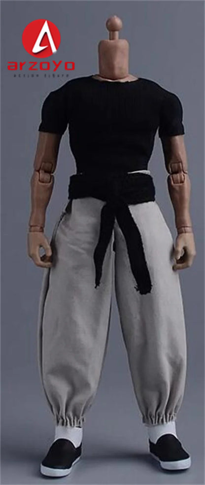 1/12 Scale Vintage Kung Fu Outfit – T-Shirt, Lantern Pants & Suit Clothes for 6" Romankey Male Action Figures