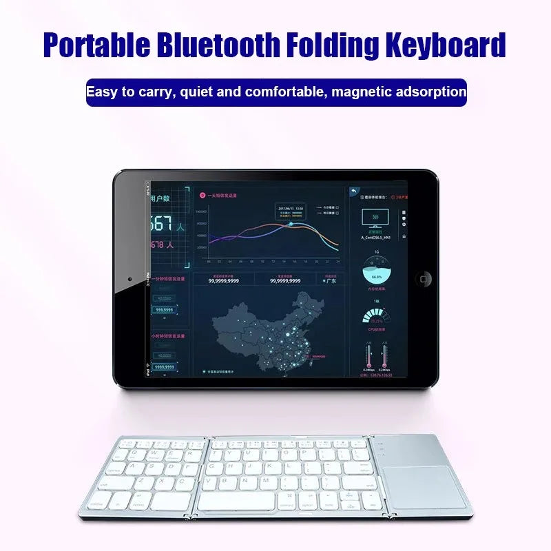 Tri-Fold Bluetooth Wireless Keyboard with Touchpad – Portable Rechargeable Mini Keyboard for Windows, Android & iOS Devices