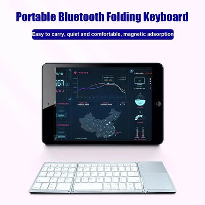 Tri-Fold Bluetooth Wireless Keyboard with Touchpad – Portable Rechargeable Mini Keyboard for Windows, Android & iOS Devices