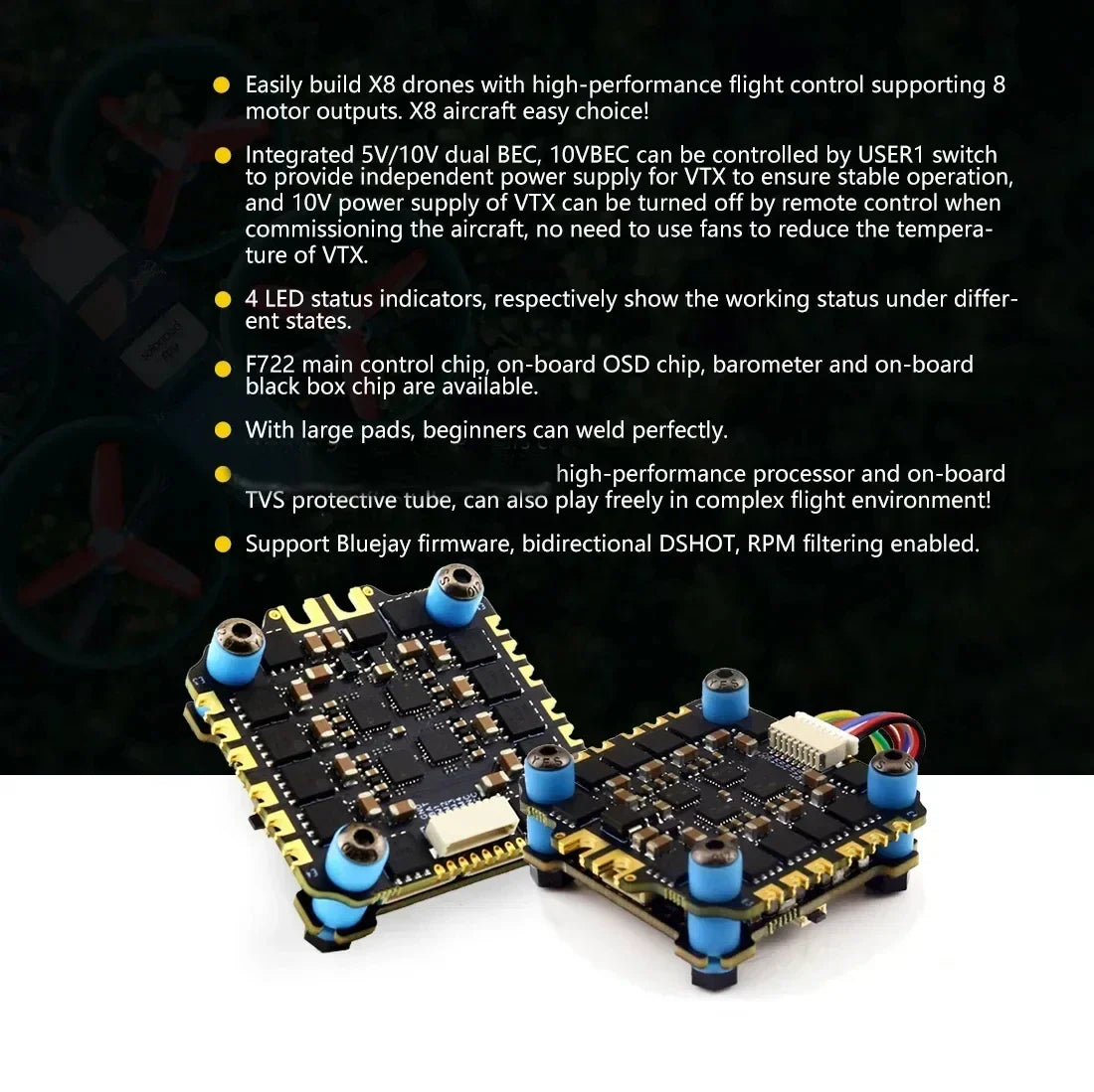 SoloGood F722 Flight Controller & BLHELI_S 60A 4-in-1 ESC Stack – FPV Drone Parts Kit