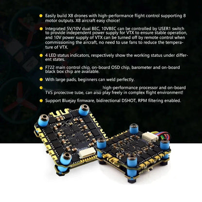SoloGood F722 Flight Controller & BLHELI_S 60A 4-in-1 ESC Stack – FPV Drone Parts Kit
