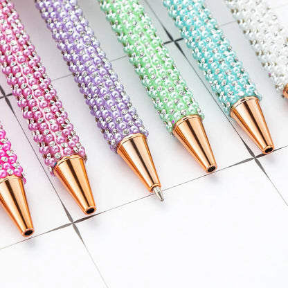 Lytwtw Pearl Rhinestone Ballpoint Pen – Luxury Rose Gold Metal Pen for Wedding, School & Office Supplies